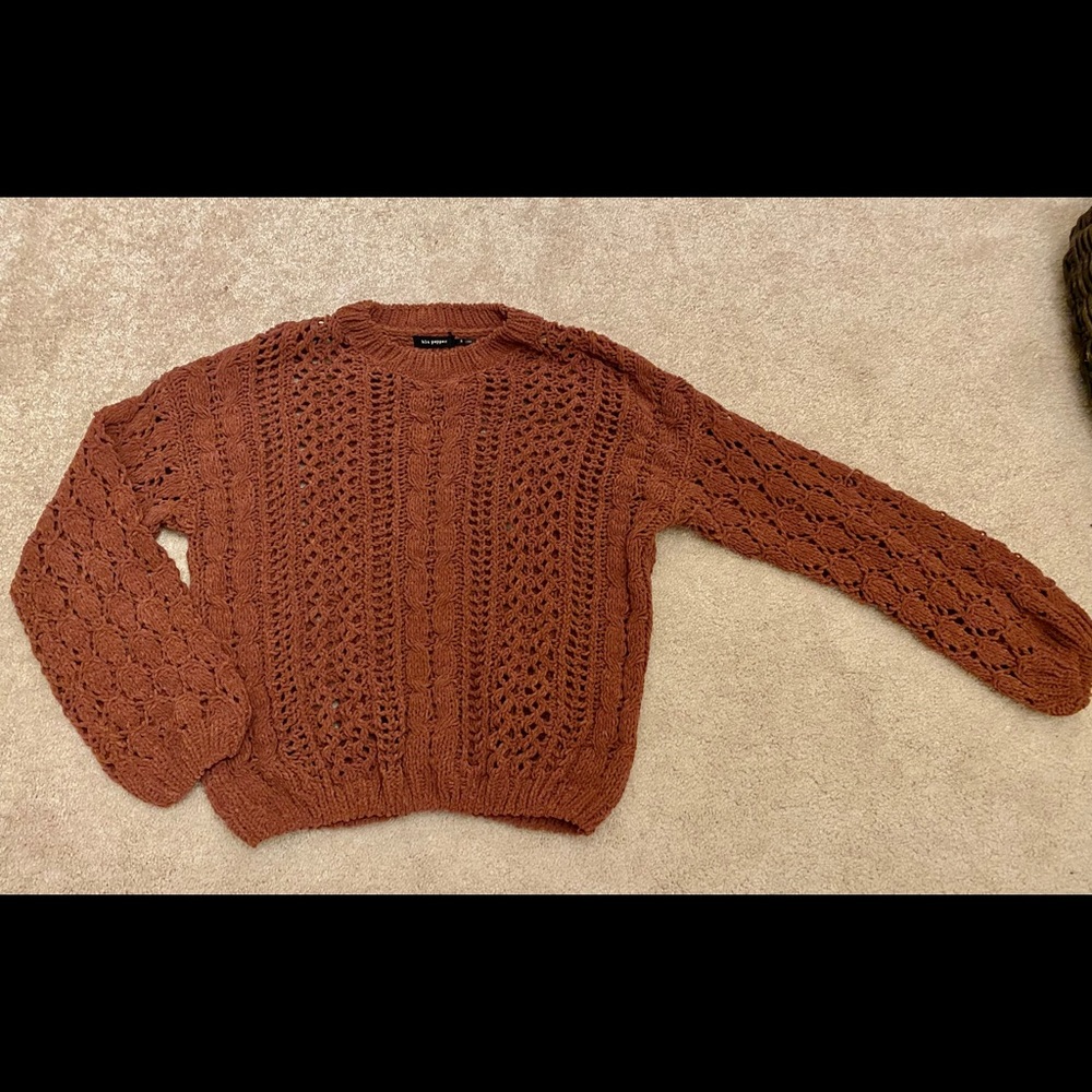 Rust colored, open stitch sweater